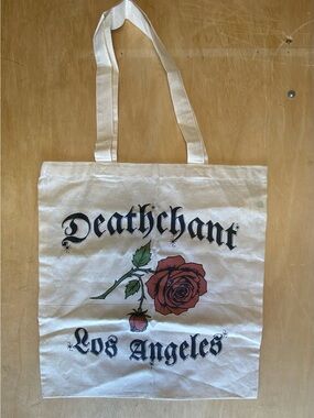 Deathchant Los Angeles Band Merch Canvas Tote Bag - Cream Rose Graphic